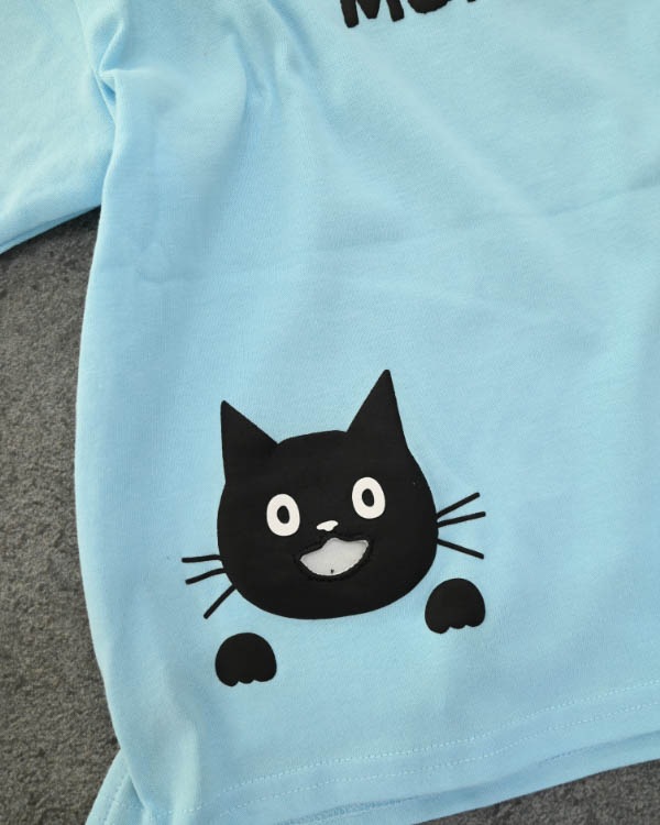 【ニコフラート】ねこポケット Tシャツ / サックス