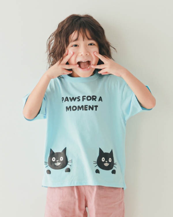 【ニコフラート】ねこポケット Tシャツ / サックス