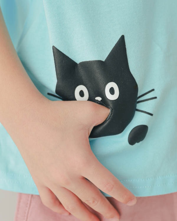 【ニコフラート】ねこポケット Tシャツ / サックス