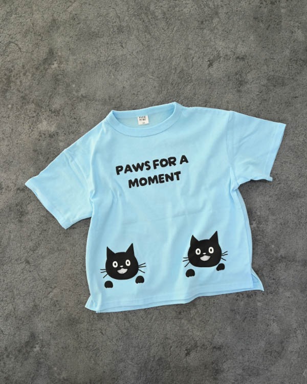 【ニコフラート】ねこポケット Tシャツ / サックス