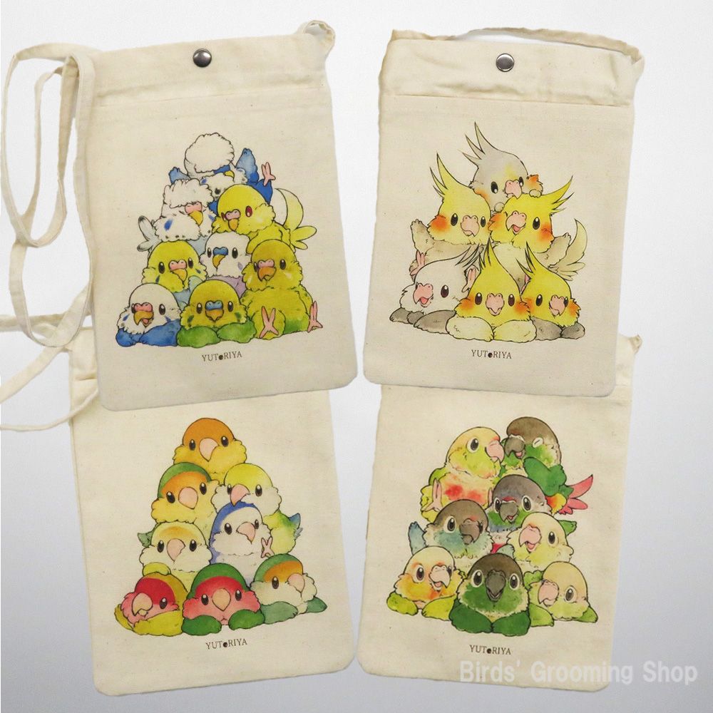 こきあもふ～鳥さんサコッシュ～ メッシュ巾着| オーガニックコットン | オカメ| セキセイ | 文鳥