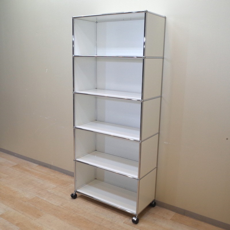 USM Haller ハラー キャビネット ピュアホワイト 1列5段 オープン書庫 本棚 収納 高級 モダン 飾り棚 キャスター KK8367 中古オフィス家具 メーカーユーエスエム
