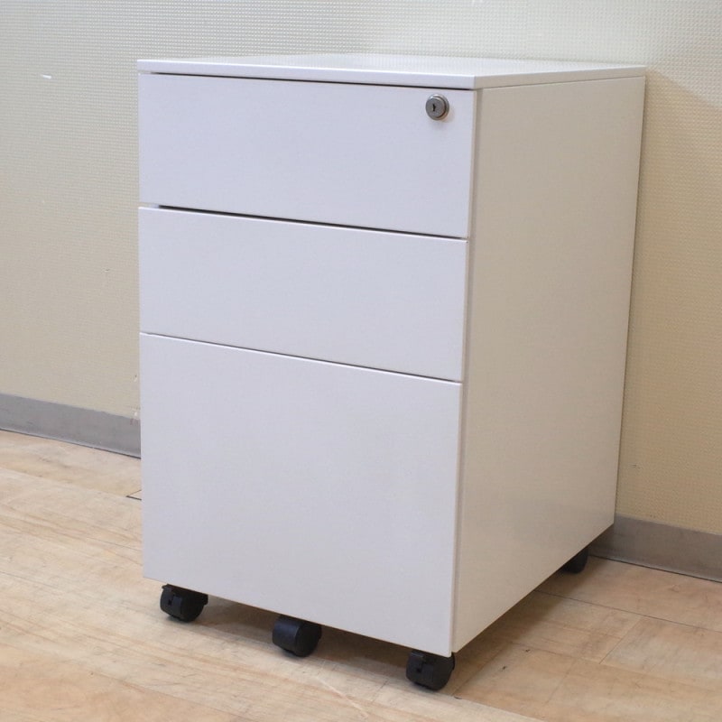 Ceha チェハ 3段ワゴン ホワイト袖机 デスクインワゴン 引き出し サイドキャビネット ダブルサスペンション KK9766 中古オフィス家具 配送サイズ160