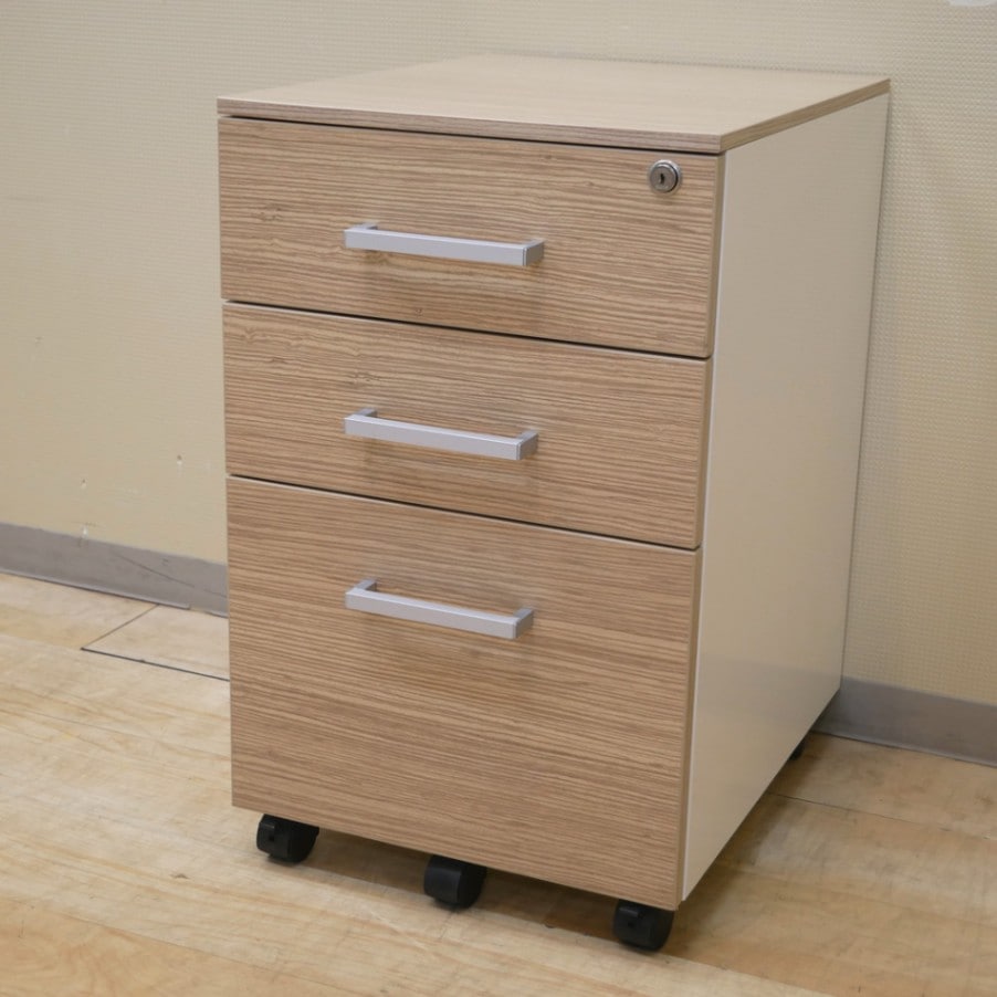 3段ワゴン ナチュラル/ホワイト 木製キャビネット 木目調 袖机