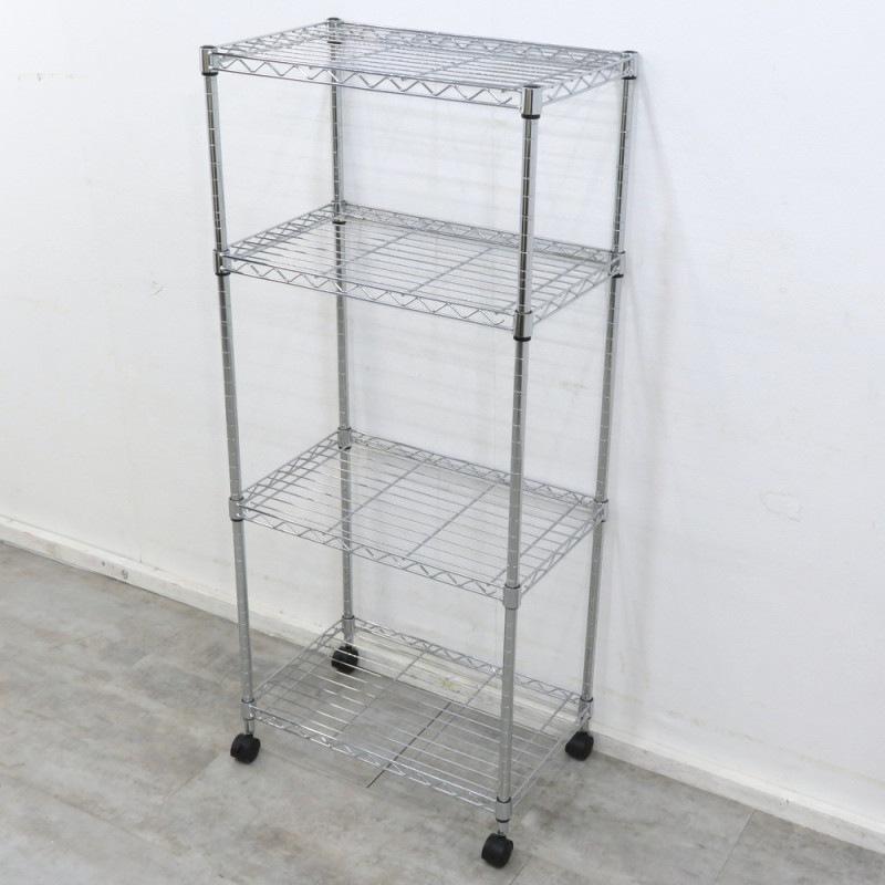 スチールラック シルバー スチールラック 4段 収納棚 陳列棚 ワイヤーラック メタルシェルフ キャスター YH10505 中古オフィス家具 配送サイズ220