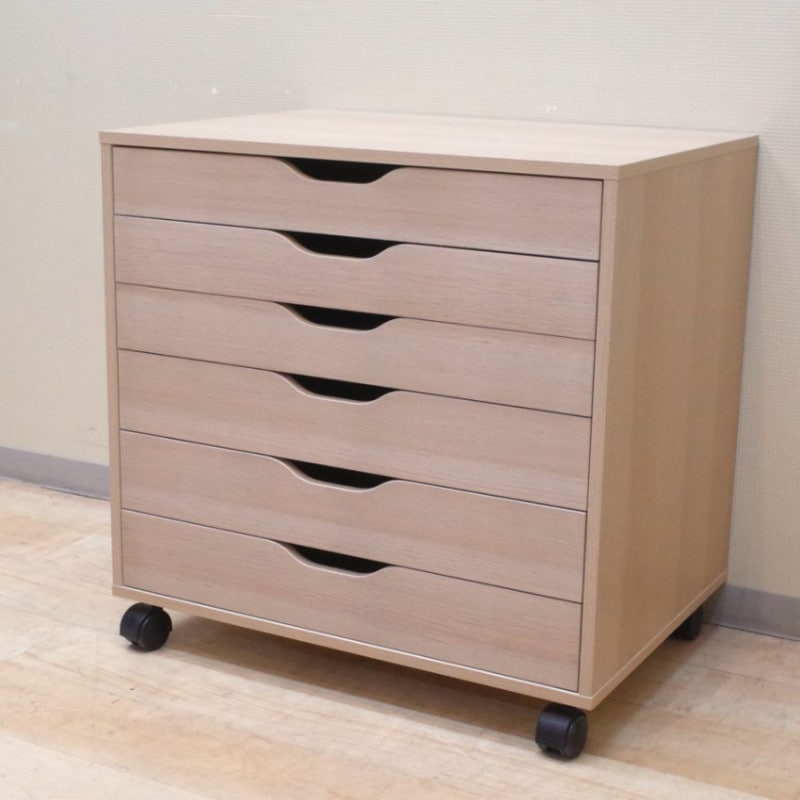 IKEA イケア ALEX アレクス 6段ワゴン オーク 木目調 袖机 デスクインワゴン 引き出し サイドキャビネット KK10624 中古オフィス家具 配送サイズ200