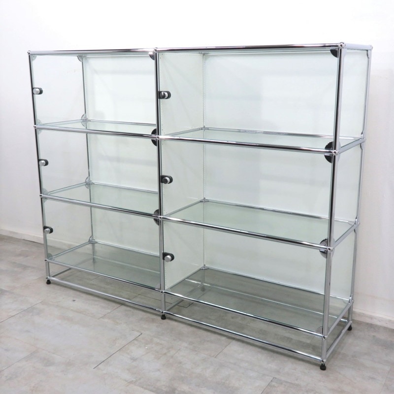 直引限定 USMハラー キャビネット シルバー ガラス  2列3段 ラック 開き戸 書庫 ディスプレイ 収納 モダン YH10502 中古オフィス家具