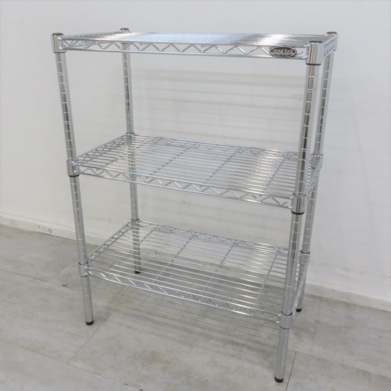 アイリスオーヤマ スチールラック シルバー 3段 軽量 収納棚 陳列棚 ラック ワイヤー高さ調節 メタルシェルフ YH10313 中古オフィス家具 配送サイズ200