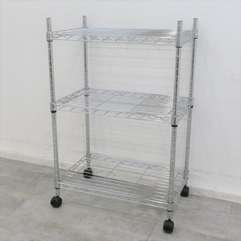 スチールラック シルバー 3段 幅545 高さ830 キャスター 軽量 収納棚 ラック ワイヤー高さ調節 メタルシェルフ YH10314 中古オフィス家具 配送サイズ180