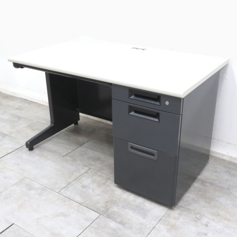 プラス RY-127HN LGY 片袖デスク ホワイト/ブラック 事務机 オフィスデスク  YH11159-1 中古 配送サイズ300