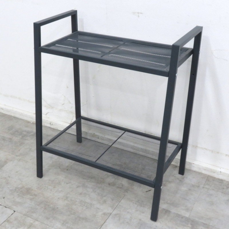 IKEA イケア LERBERG レールベリ 2段シェルフ ダークグレー ラック 収納棚 陳列棚 スチール 玄関 屋外 幅600 YH11454 中古オフィス家具 配送サイズ170