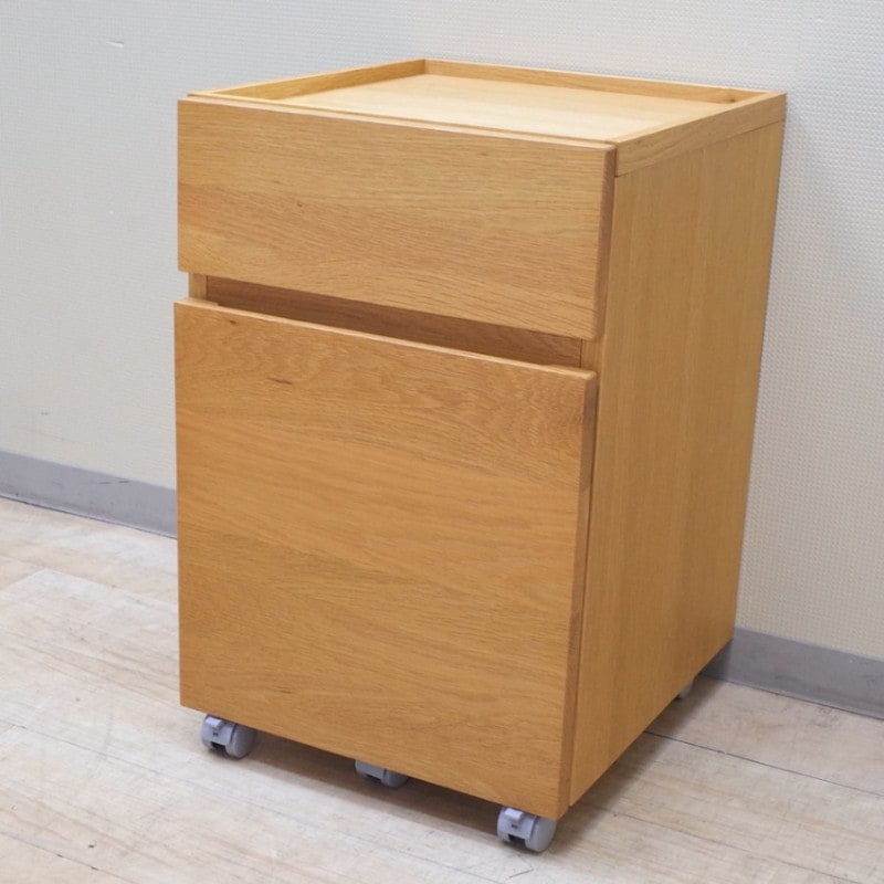 訳アリ 無印良品 2段ワゴン ナチュラル 収納ワゴン 木製デスクワゴン インサイドワゴン 引き出し サイドキャビネット KK12053-1 中古オフィス家具 配送サイズ160