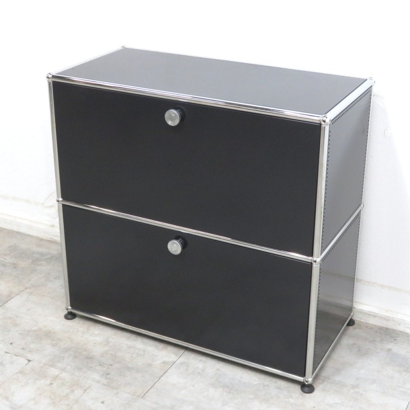 USM ハラー 2段キャビネット ブラック 引出し 2段 収納庫 キャビネット 書庫 書類棚 高級 収納 サイドボード YH12443 中古オフィス家具 配送サイズ200