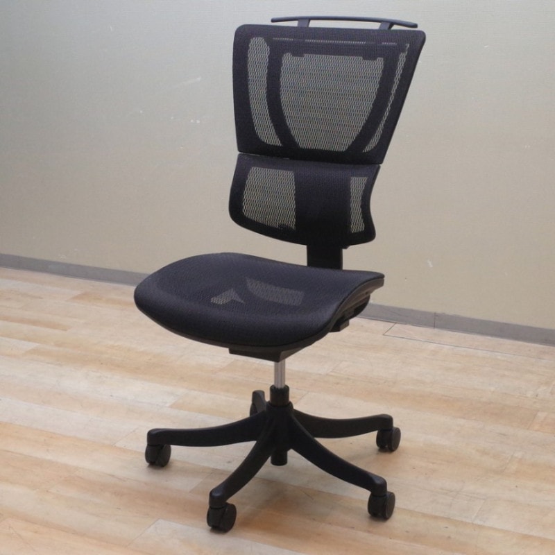 Ergohuman エルゴヒューマン スマート 肘無しオフィスチェア 黒 事務椅子 ハンガー付き リクライニング メッシュ EG12704 中古オフィス家具 配送サイズ300