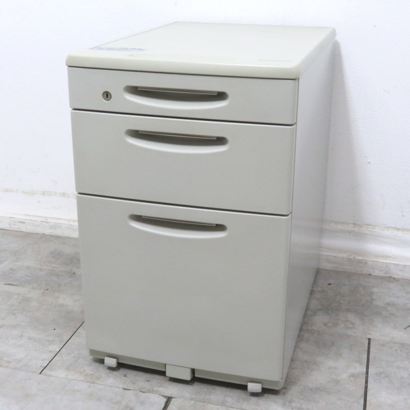 オカムラ SDシリーズ DS35XJ Z421 ３段ワゴン グレー 収納ワゴン サイドキャビネット 脇机 袖机 YH12357 中古オフィス家具 配送サイズ170