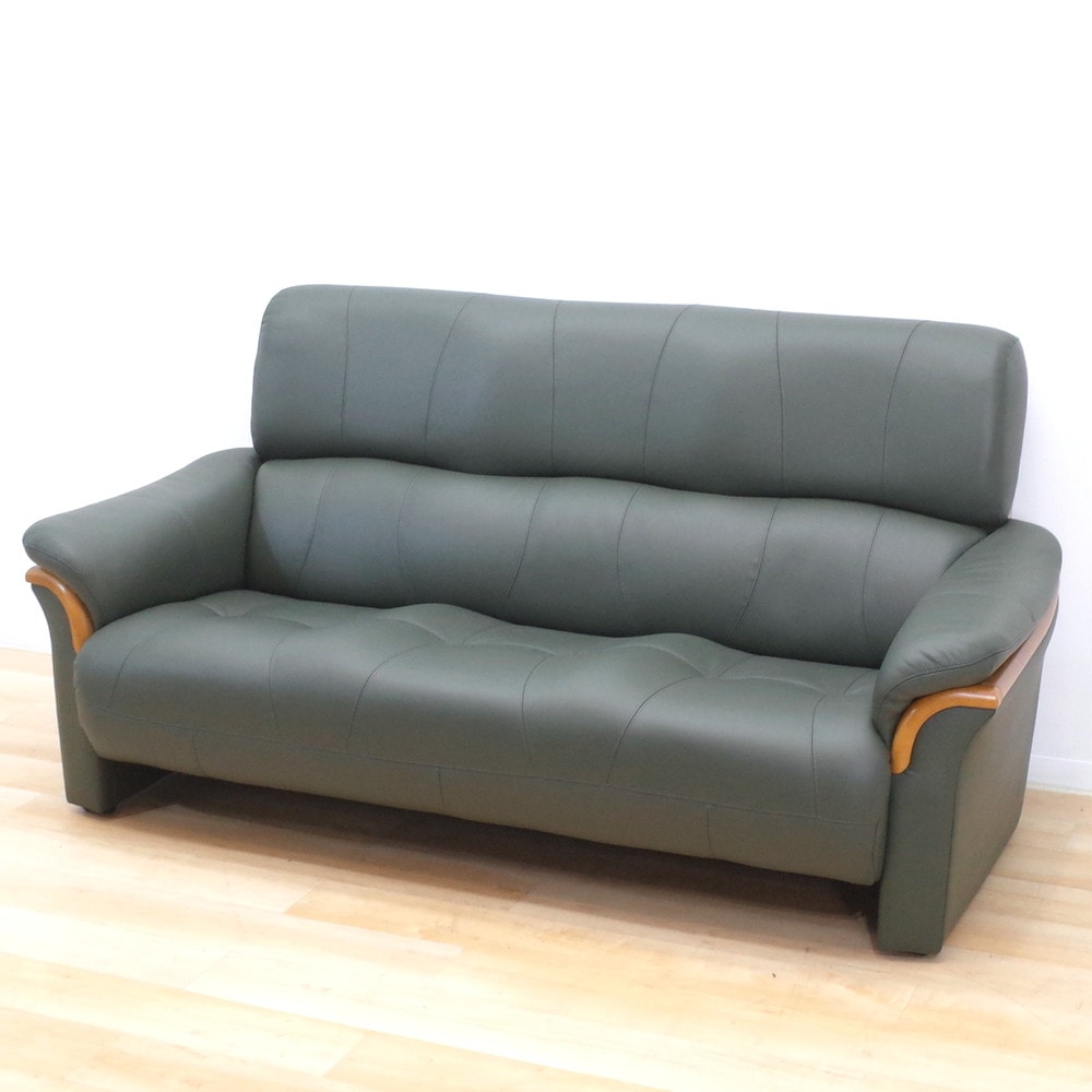 浜本工芸ソファ本革張3人掛け 浜本工芸 黒本革レザー3