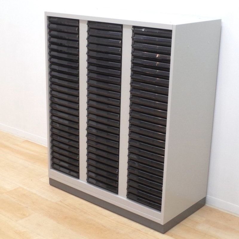 UCHIDA 内田洋行 HSシリーズ クリスタルトレーキャビネット 3列24段 浅型トレー 5‐825-8250 N グレー 書庫 収納 KK14093 中古オフィス家具 配送サイズ300