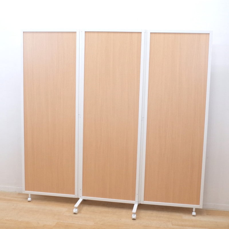3連パーテーション 連結式ローパーテーション ナチュラル 衝立 間仕切り パネル パーティション 折畳 キャスター KK14555 中古オフィス家具 配送サイズ300