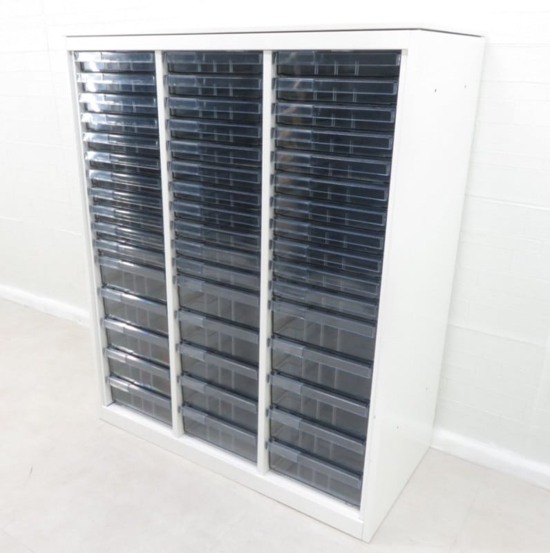 okamura オカムラ レクトライン クリスタルトレー書庫 ホワイト キャビネット 3列16段 A4 収納 整理 浅型 深型 ワーク 書類 倉庫 EG14476-2 中古オフィス家具 配送サイズ300