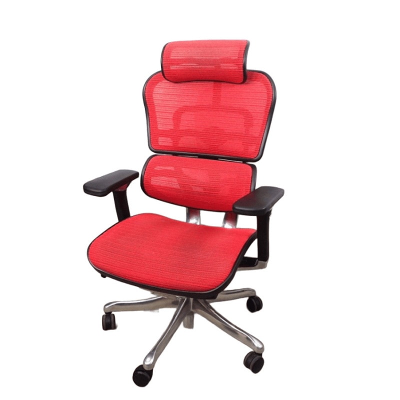 【訳アリ】エルゴヒューマン Ergohuman ベーシック 肘付きオフィスチェア レッド ヘッドレスト リクライニング メッシュ EG15370-1 中古オフィス家具 配送サイズ300