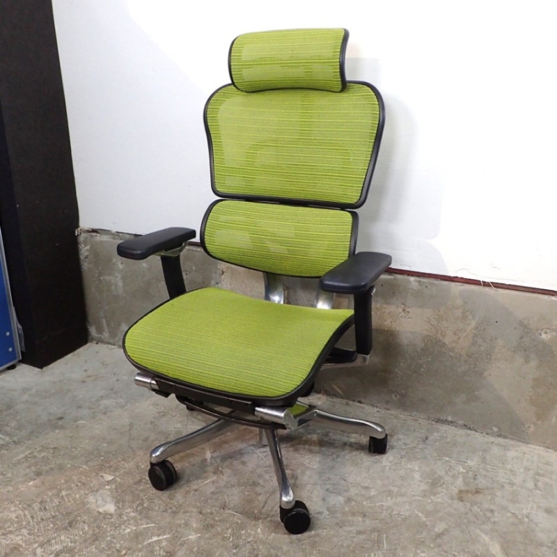 エルゴヒューマン Ergohuman プロ 肘付きオフィスチェア ライトグリーン ヘッドレスト リクライニング メッシュ EG15371 中古オフィス家具 配送サイズ300