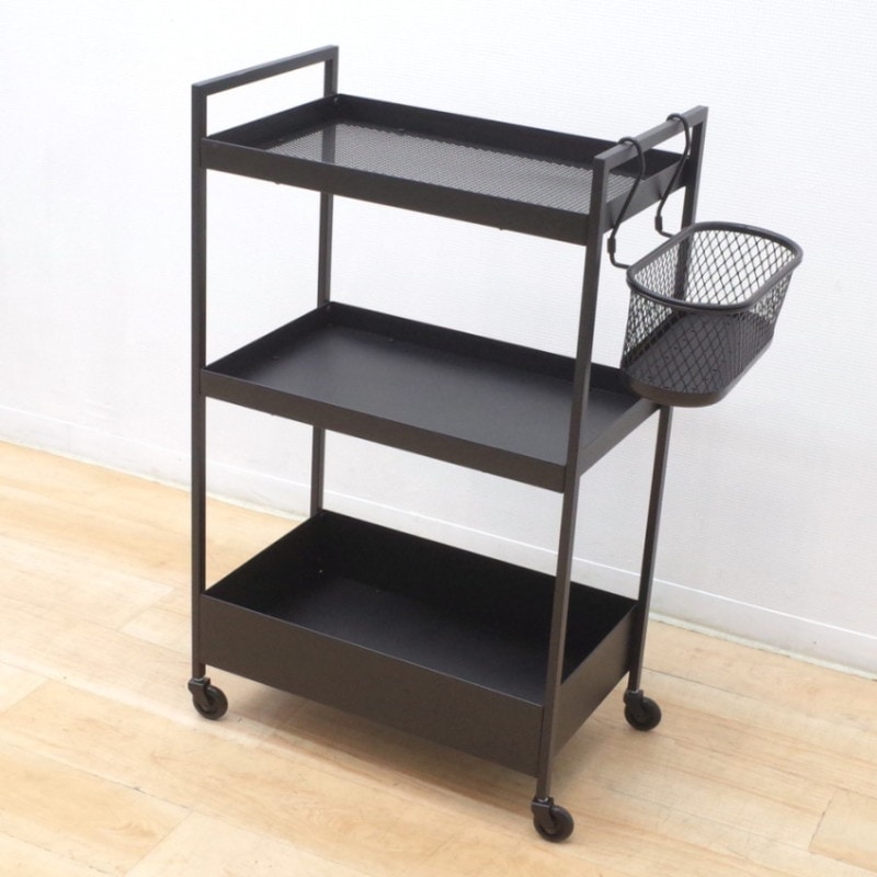 イケア IKEA NISSAFORS ニッサフォース 3段ワゴン 小物入れ付 ブラック ラック 収納ワゴン キッチン サロン KK15529 中古オフィス家具 配送サイズ180