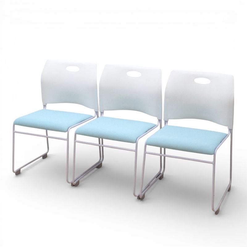 3脚セット ネットフォース ミーティングチェア スタッキング RAP ホワイト/ミント 肘無し 会議椅子 中古 EG15626 配送サイズ220