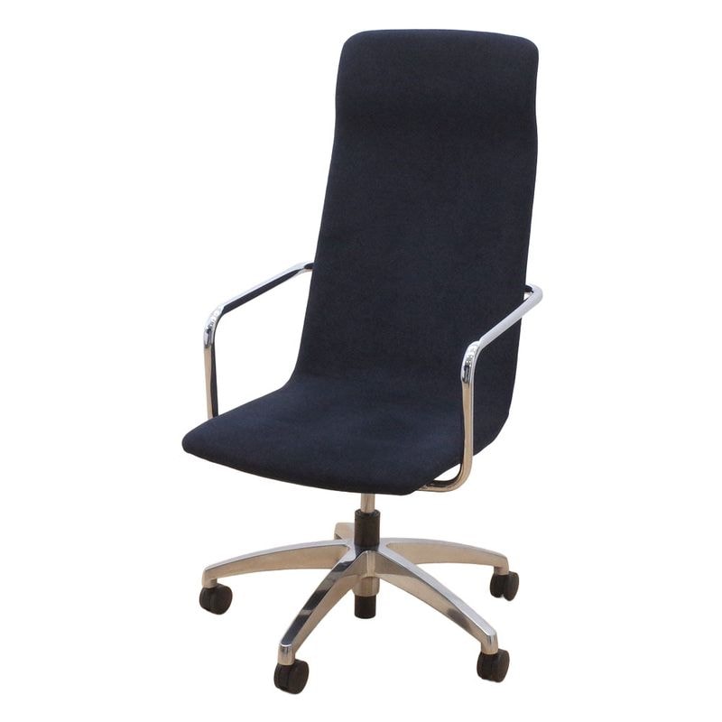 【SALE】プラス アルフィーノ ミーティングチェア ダークブルー 肘付き  布張り ハイバック 中古 EG15687 配送サイズ240