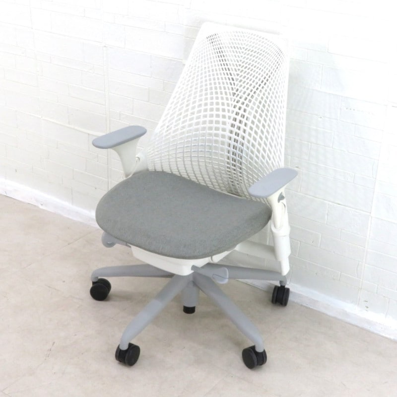 Herman Miller ハーマンミラー セイルチェア AS1YA23HA-1110 肘付オフィスチェア ホワイト/グレー メッシュ キャスター ワーク 上下昇降 YH15734-2 中古オフィス家具 配送サイズ240