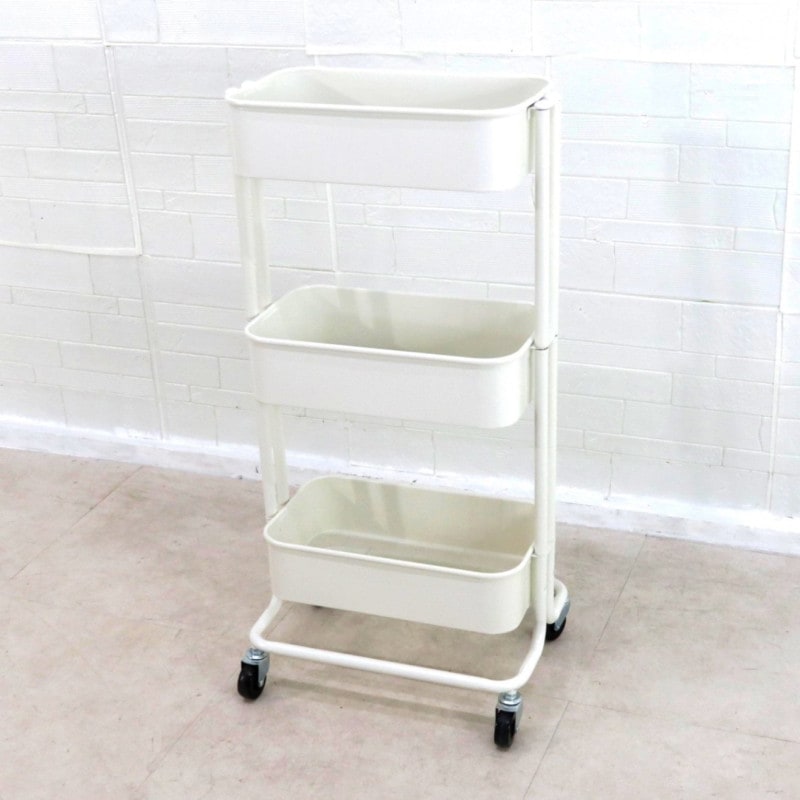キッチンワゴン ホワイト 調味料ラック キャスター付 バスケットラック スリム 収納ワゴン 3段 掃除用品 楽々 整理整頓 隙間収納 デッドスペース 便利 YH15779 中古オフィス家具 配送サイズ160
