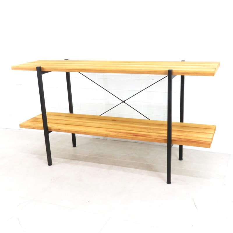 オープンラック ナチュラル/ブラック ヴィンテージ 2段 省スペース レトロ おしゃれ 北欧 リビング ダイニング 寝室 ワーク YH15801 中古オフィス家具 配送サイズ240