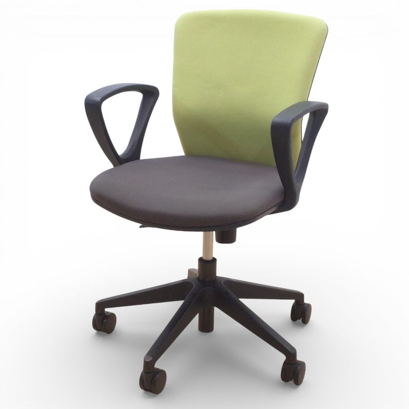 トヨスチール ベルファスト 肘付オフィスチェア グリーン/グレー 布張り KK16747 中古 配送サイズ220