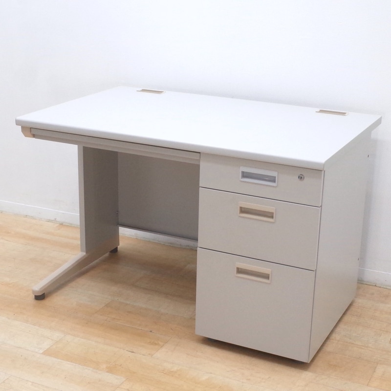 片袖デスク 幅1100 奥行700 高さ700 グレー オフィスデスク PCデスク ワークデスク 引き出し 収納デスク 鍵無し KK17066 中古オフィス家具 配送サイズ300