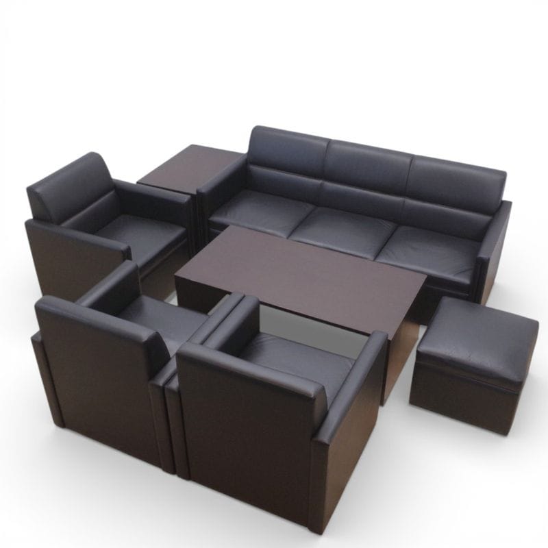 イトーキ 役員応接ソファ7点セット 3人用ソファ 1人用ソファ センターテーブル ブラック 直接引取も可 KK17555 中古 セット販売