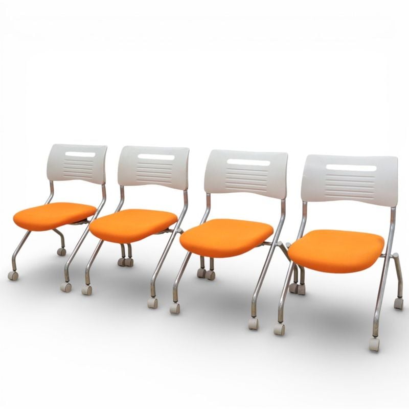 【SALE】4脚セット 井上金庫（イノウエ） ミーティングチェア MSC-420 オレンジ ネスティング スタッキング 中古 EG18127 配送サイズ200