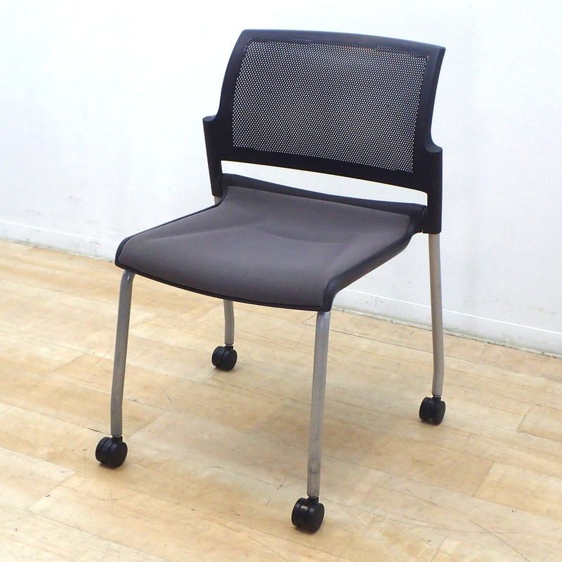 内田洋行 UCHIDA ミーティングチェア FM-310 グレー スタッキング 並行スタッキング キャスター メッシュ 布 KK18226 YH18226 中古オフィス家具 配送サイズ200