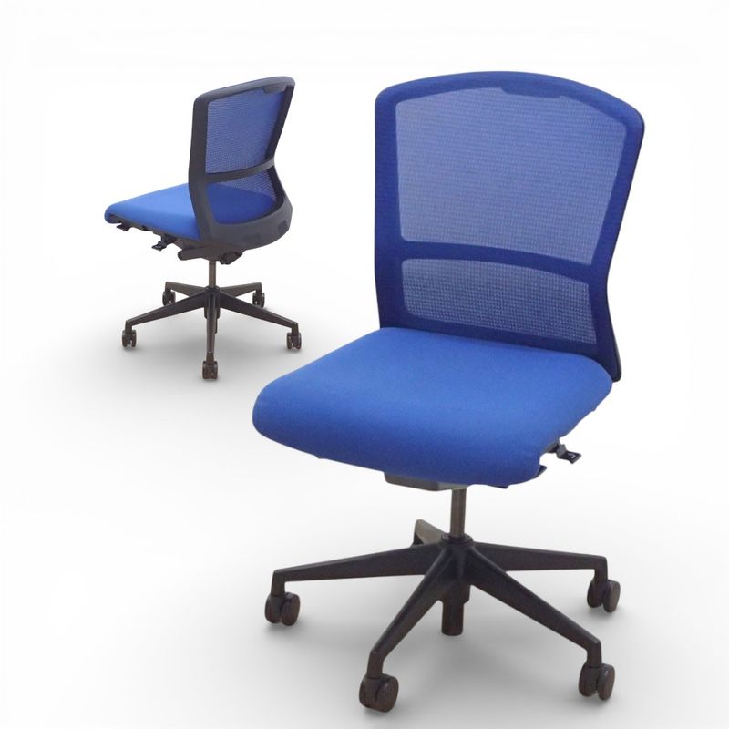ウチダ オフィスチェア エルフィ ELA2-00B 肘無し メッシュ ブルー リクライニング 布張り KK18188 中古 配送サイズ240
