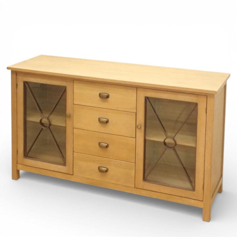 フランフラン サイドボード W1400 D450 H820 オーク 天然木 ガラス扉 KK18335 中古 配送サイズ300 家財おまかせ便