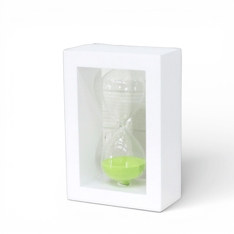 30分砂時計 W100 D50 H145mm ホワイト/ライトグリーン タイマーアート インテリアアート 置物 YH18313 中古 配送サイズ60