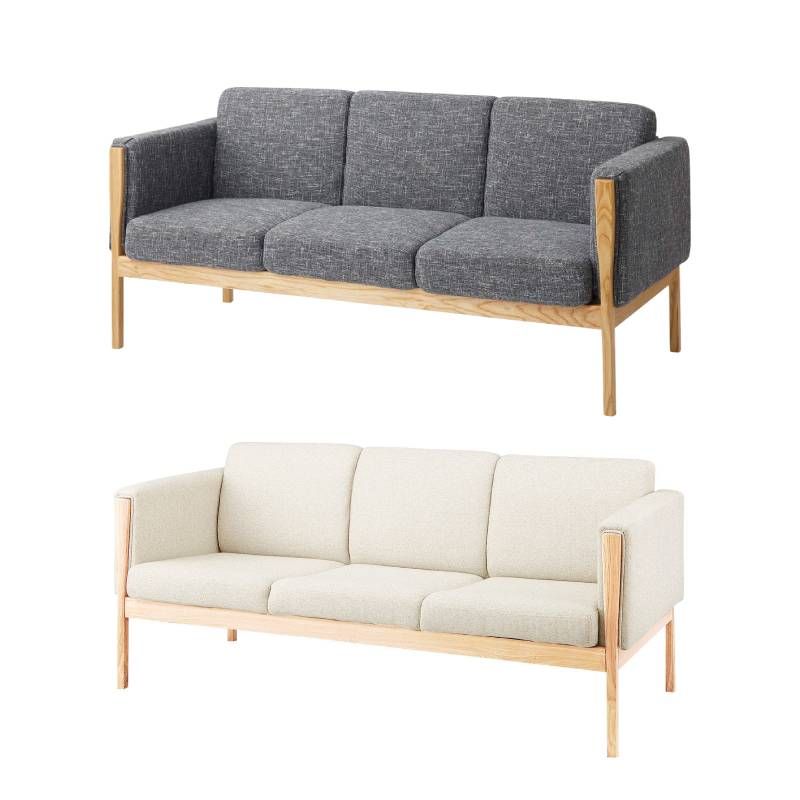 【送料無料】★新品★ 3人掛けソファ 3人用 肘付き ファブリック 布 ナチュラル アイボリー グレー おしゃれ 北欧 BR002-000009