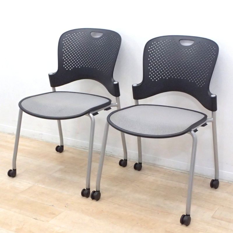 2脚セット Herman Miller ハーマンミラー ケイパーチェア ミーティングチェア スタッキング6脚まで キャスター フレックスネットシート 肘無 KK18509 中古オフィス家具 配送サイズ240 セット販売