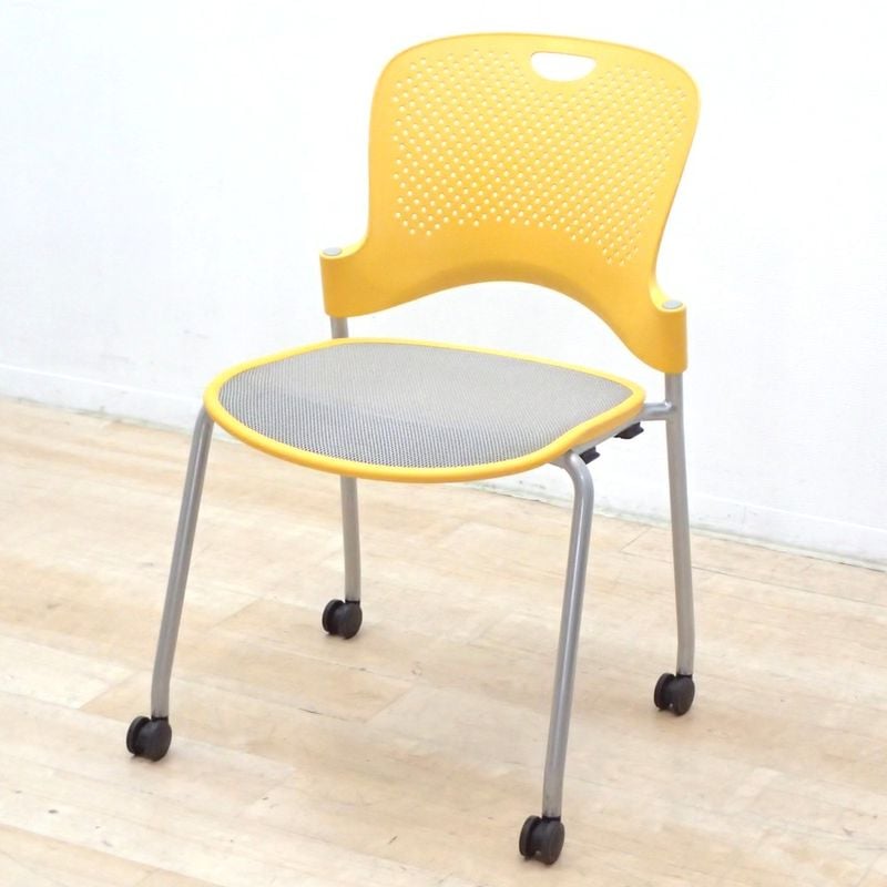 Herman Miller ハーマンミラー ケイパーチェア イエロー スタッキングチェア キャスター フレックスネットシート 肘無 KK18510 中古オフィス家具 配送サイズ220