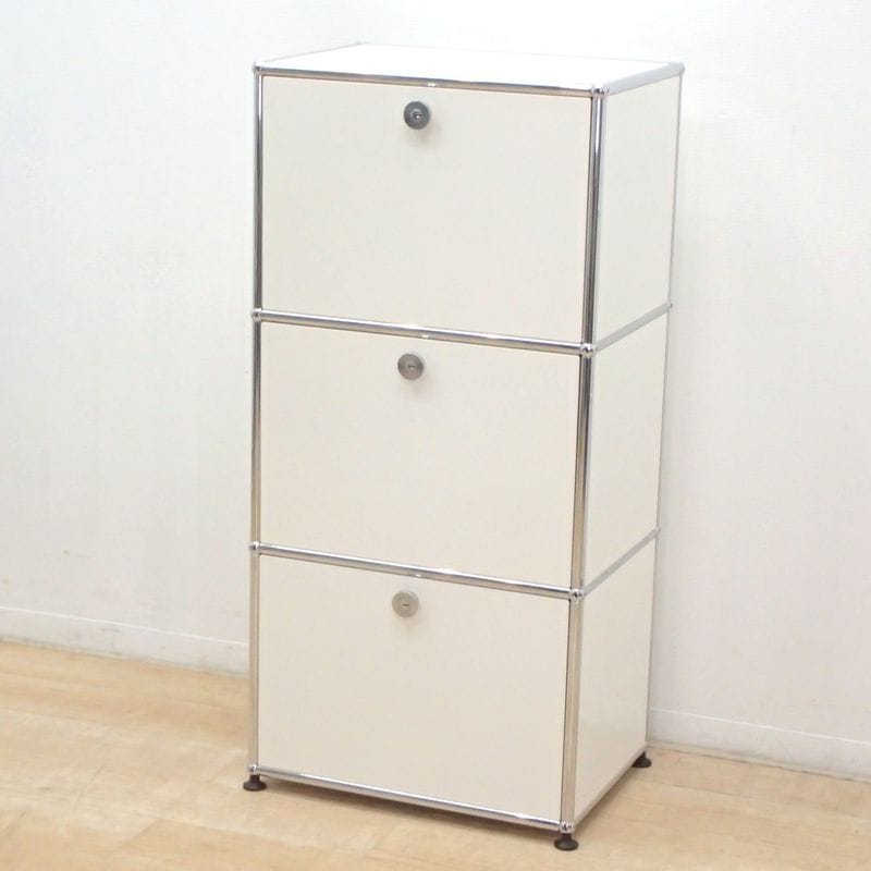 USMハラー USM Haller モジュラーファニチャーシステム 3段チェスト ドロップダウンドア キャビネット ホワイト 定価24万相当  飾り棚 高級 モダン 鍵無 EG18344-c 中古家具 配送サイズ220 家財おまかせ便 