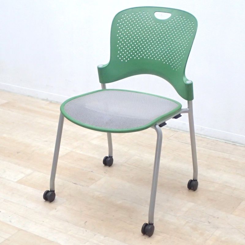 Herman Miller ハーマンミラー ケイパーチェア ミーティングチェア スタッキング6脚まで キャスター グリーン フレックスネットシート 肘無 KK18512 中古オフィス家具 配送サイズ220