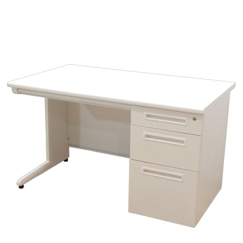 井上金庫 片袖デスク ホワイト 引き出し付き W1200 中古 EG18610 配送サイズ300