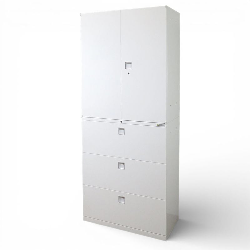 オカムラ 上下書庫セット　両開き/3段ラテラル書庫 レクトライン 4B313Y ZA75/4BG3ZC ZA75 ホワイト オフィス家具 キャビネットAG19492 AG19908 中古