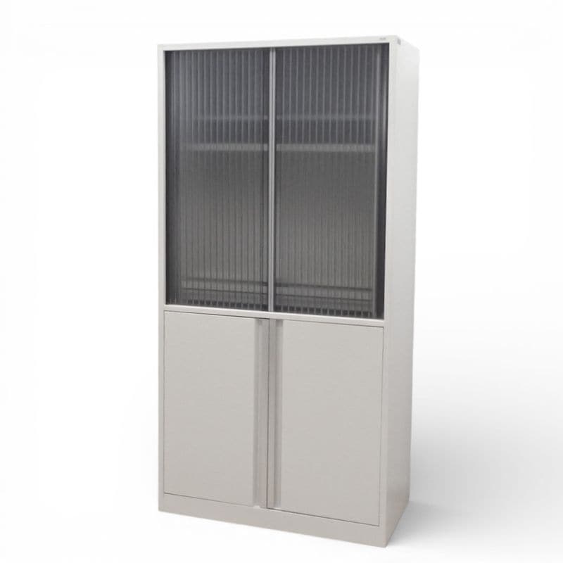 プラス BK-950 ビジネスキッチンキャビネット ホワイト W900 D450 H1800 シャッター扉 両開き扉 スライド棚 KK18247 中古 配送サイズ350