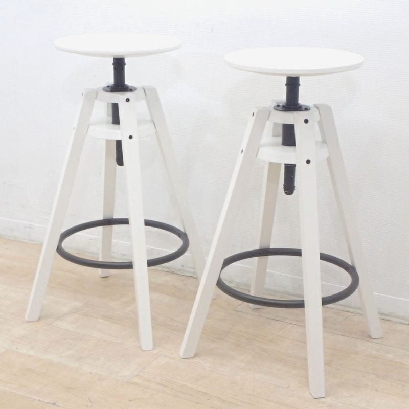 2脚セット IKEA イケア BENGTERIK ベンテリーク ハイスツール 高さ調整 ホワイト 丸椅子 ハイカウンターチェア イス バー KK18252 中古オフィス家具 セット販売