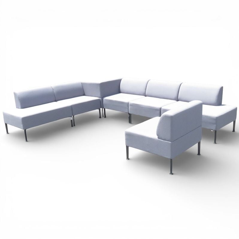 【SALE】オカムラ アルトリビング ソファー×7脚セット(コーナー用1　中間用4　エンド用2)ライトグレー ブラック脚 ロビーソファ AG17801 中古