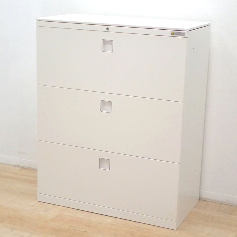 オカムラ okamura レクトライン 3段ラテラル書庫 鍵有 4BG3ZC-ZA75 W900 D450 H1115 ホワイト キャビネット KK18713 中古オフィス家具 配送サイズ300